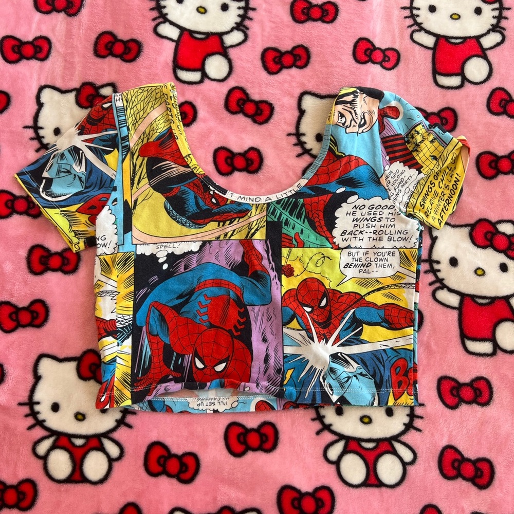 Colorful Spider Man Comic Print Crop Top